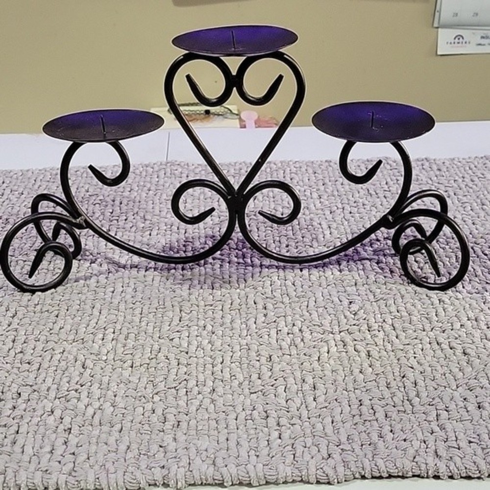 Kirklands Fleur-de-lis Tabletop Brown Iron Pillar Candle Holder